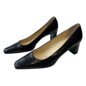 Vintage Casual Corner Brown Leather Pumps Block Heel Square Toe Classic‎ Size 7M